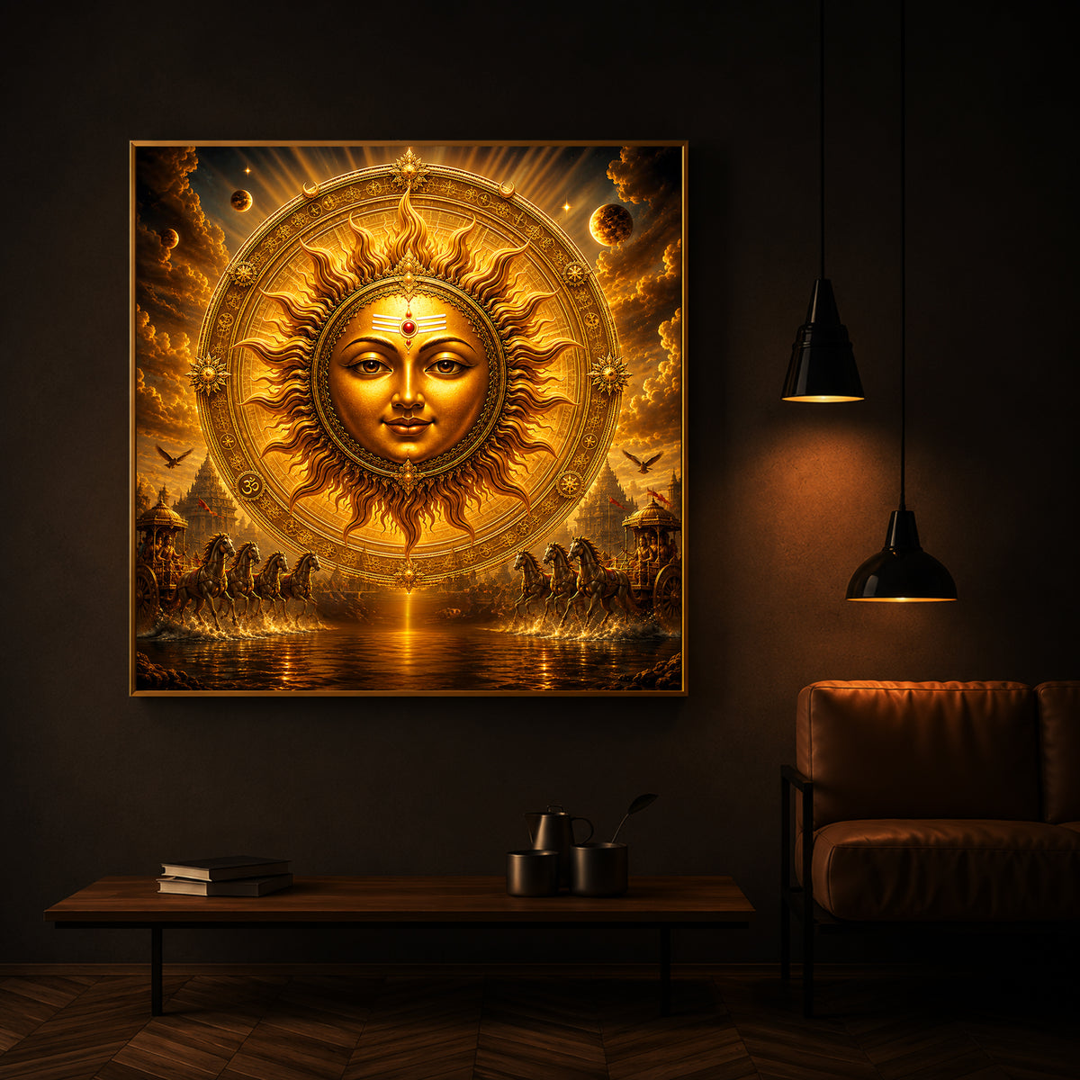 Divine Surya Dev Modern Luxury Backlight Square Wall Art