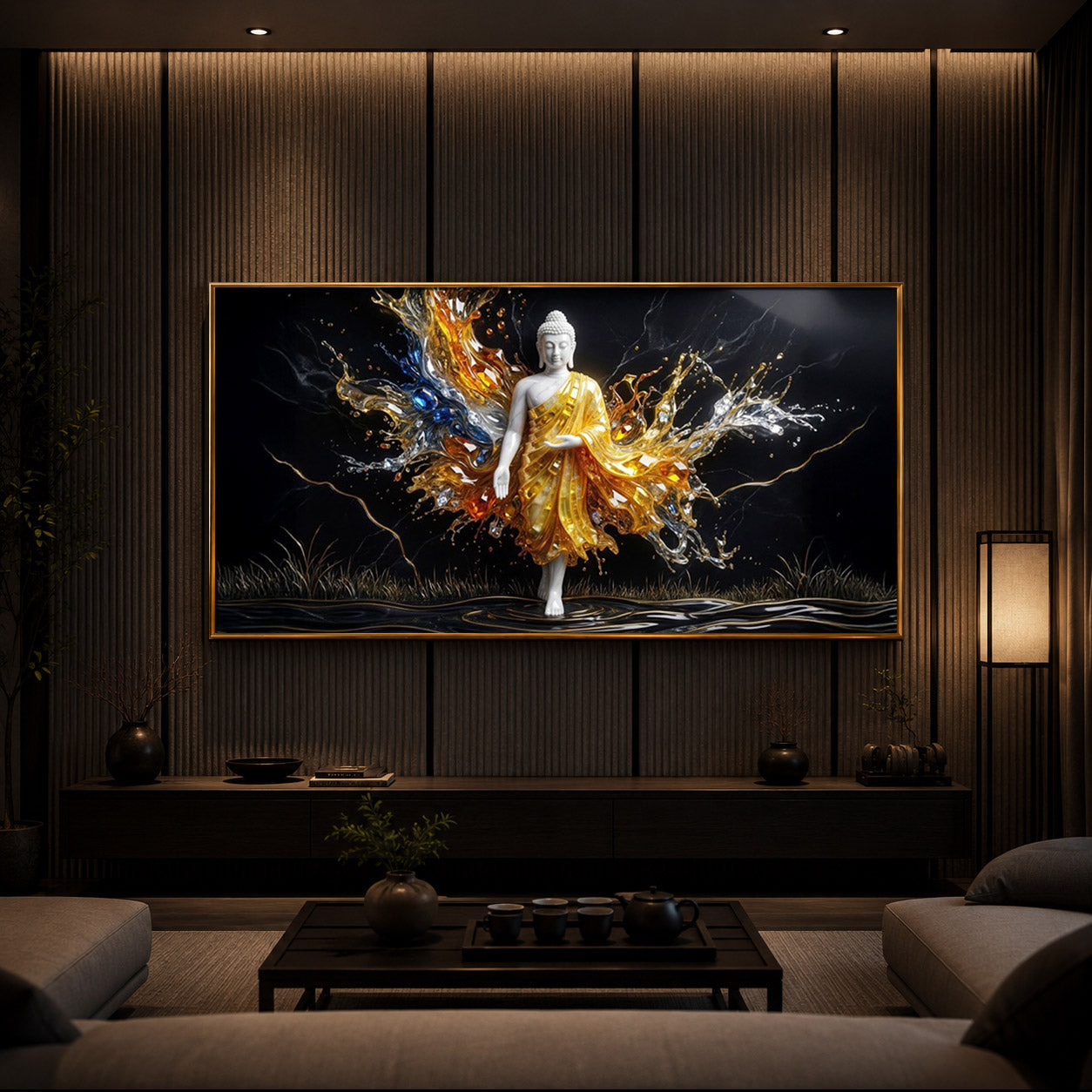 Embedded Buddha Modern Luxury Backlight Horizontal Wall Art