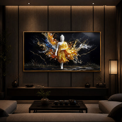 Embedded Buddha Modern Luxury Backlight Horizontal Wall Art