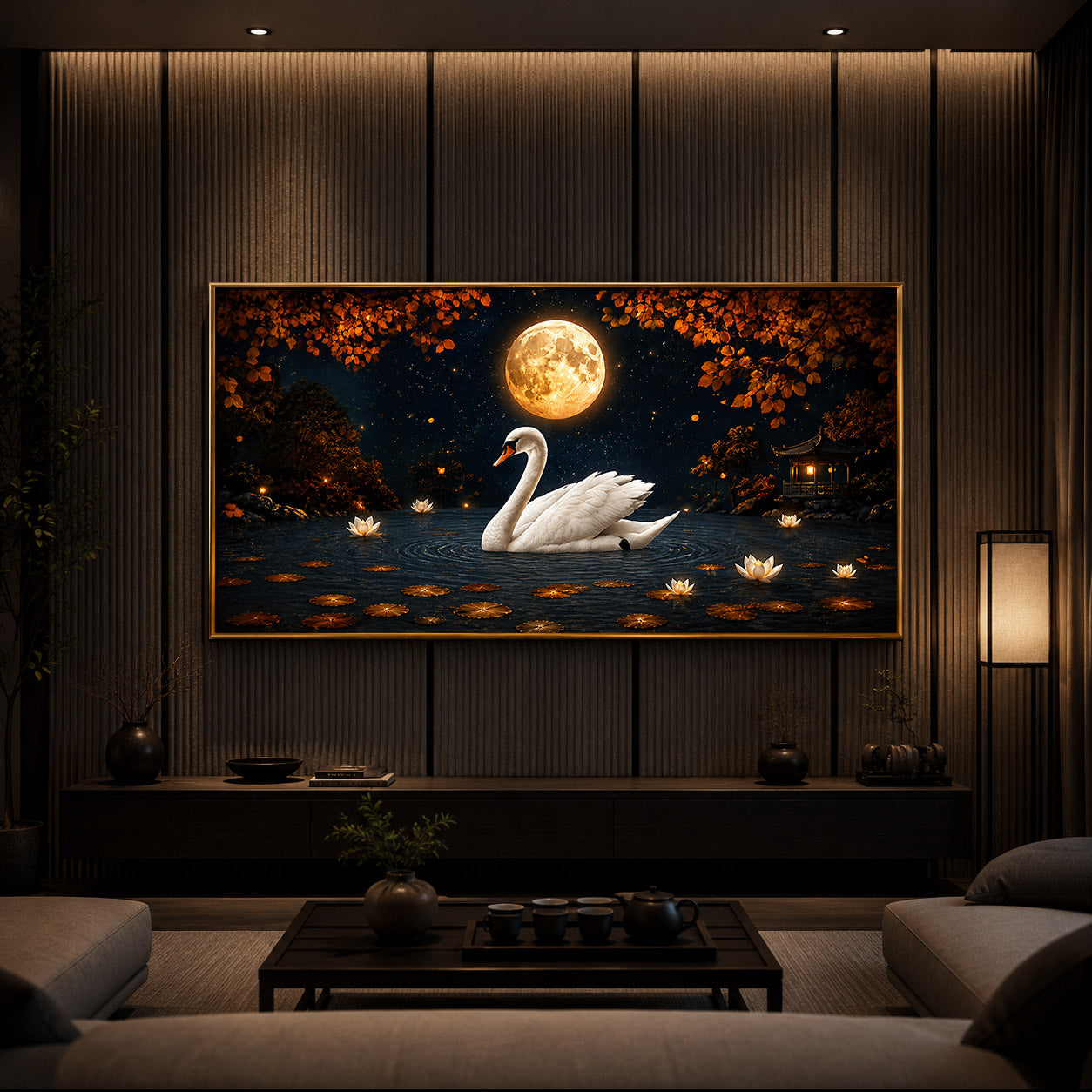 White Swan Modern Luxury Backlight Horizontal Wall Art