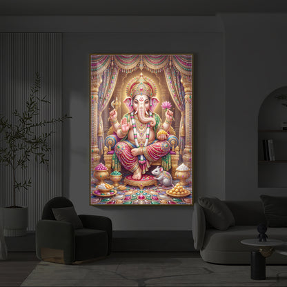 Shree Ganesh Darbar Modern Luxury Backlight Vertical Wall Art
