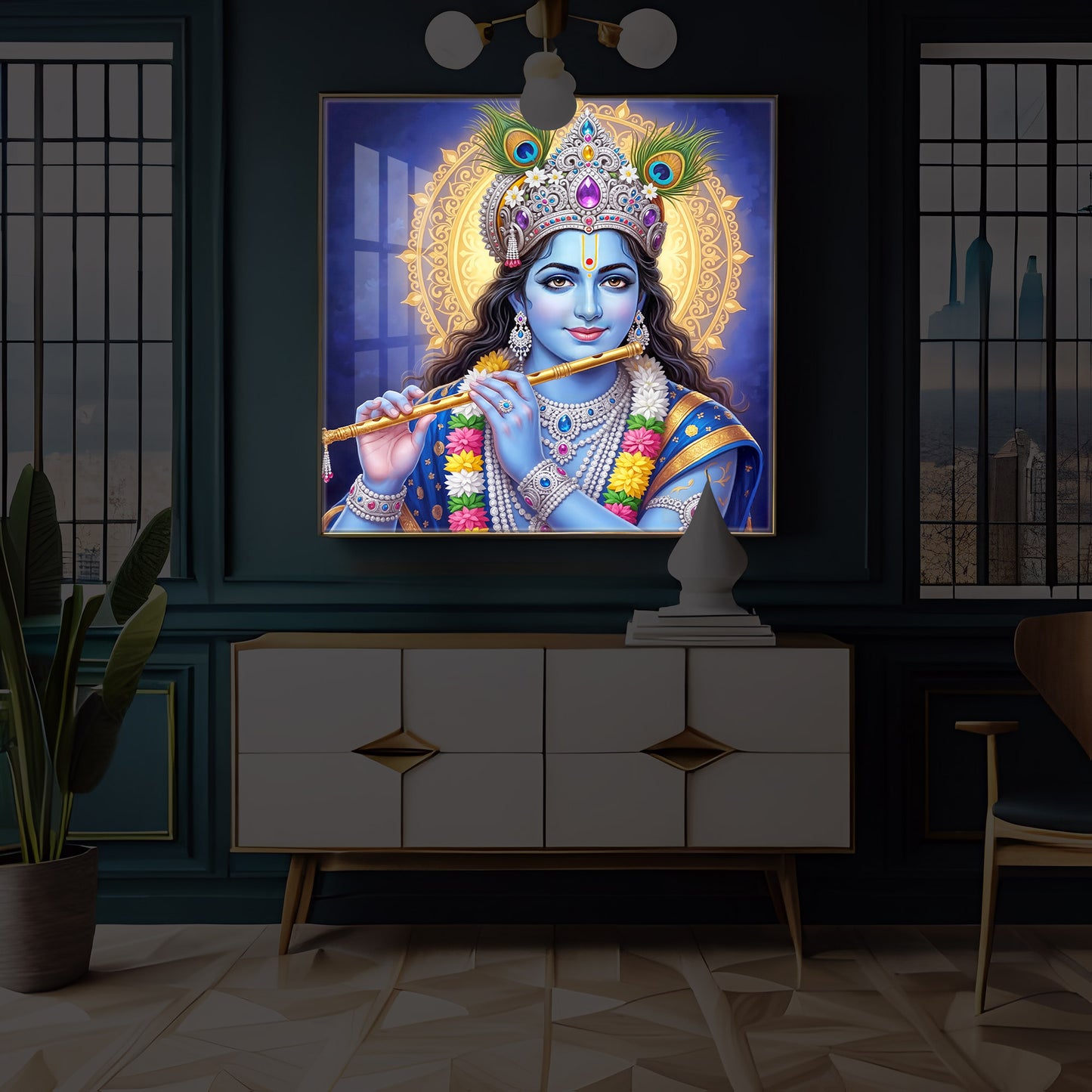 Jai Shree Krishna Modern Luxury Backlight Square Wall Art