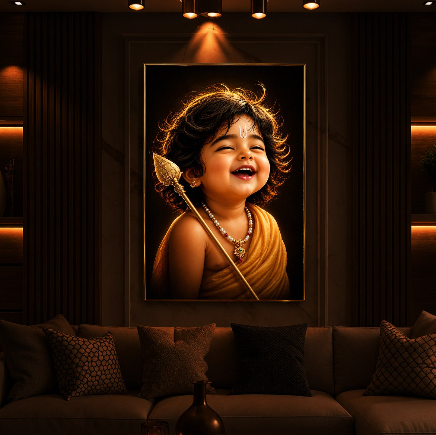 Child Lord Murugan Modern Luxury Backlight Vertical Wall Art