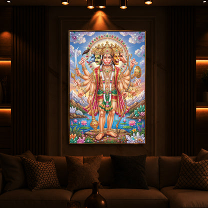 Panchmukhi Lord Hanuman Ji Modern Luxury Backlight Vertical Wall Art