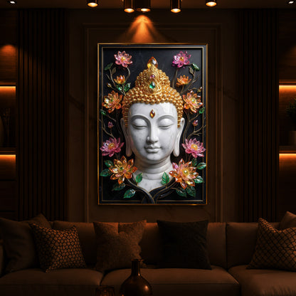 Buddha face Modern Luxury Backlight Vertical Wall Art