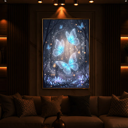 Luminous Crystal Blue Butterflies Modern Luxury Backlight Vertical Wall Art