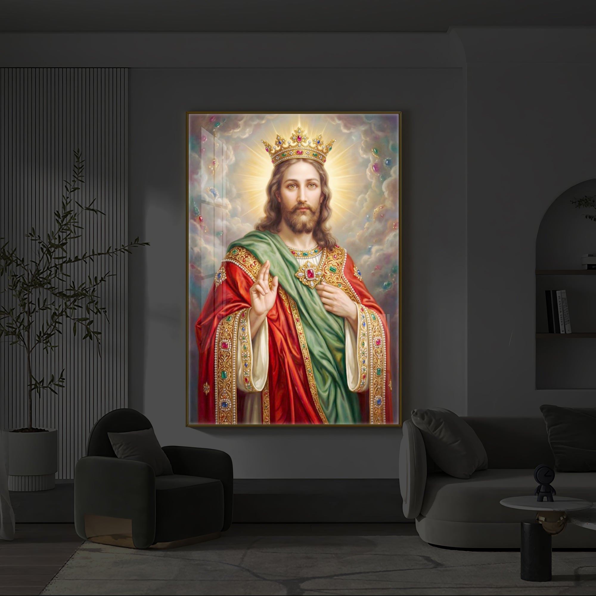 Christ The King Jesus Modern Luxury Backlight Vertical Wall Art