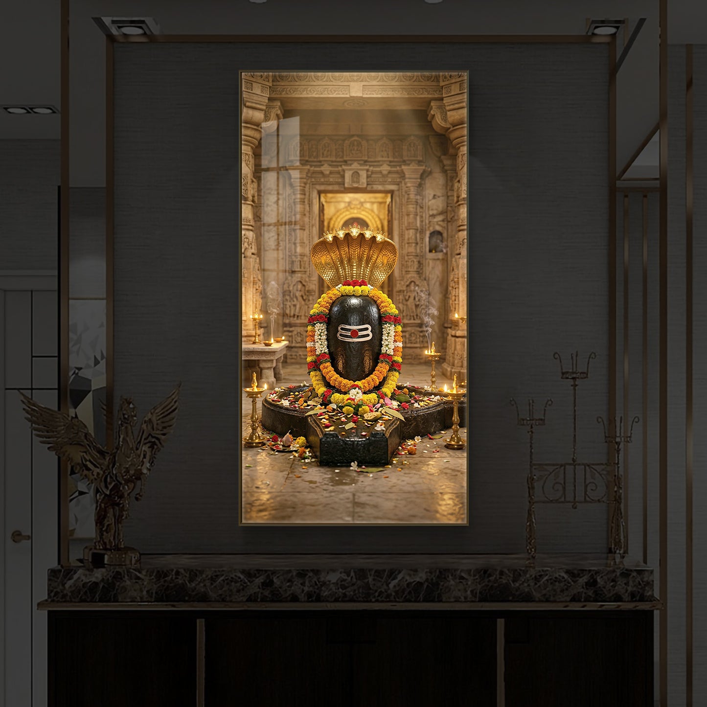 Shree Somnath Jyotirlinga Modern Luxury Backlight Vertical Wall Art