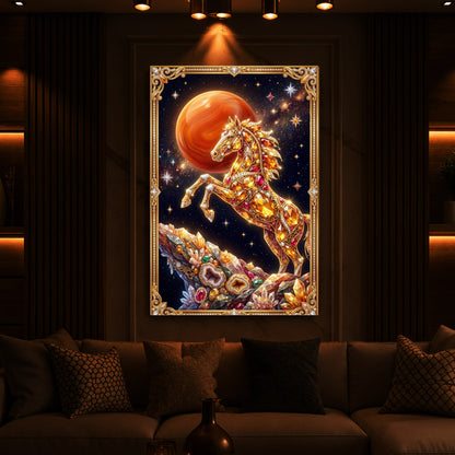 Horse In Dancing Posture Modern Luxury Backlight Vertical Wall Art