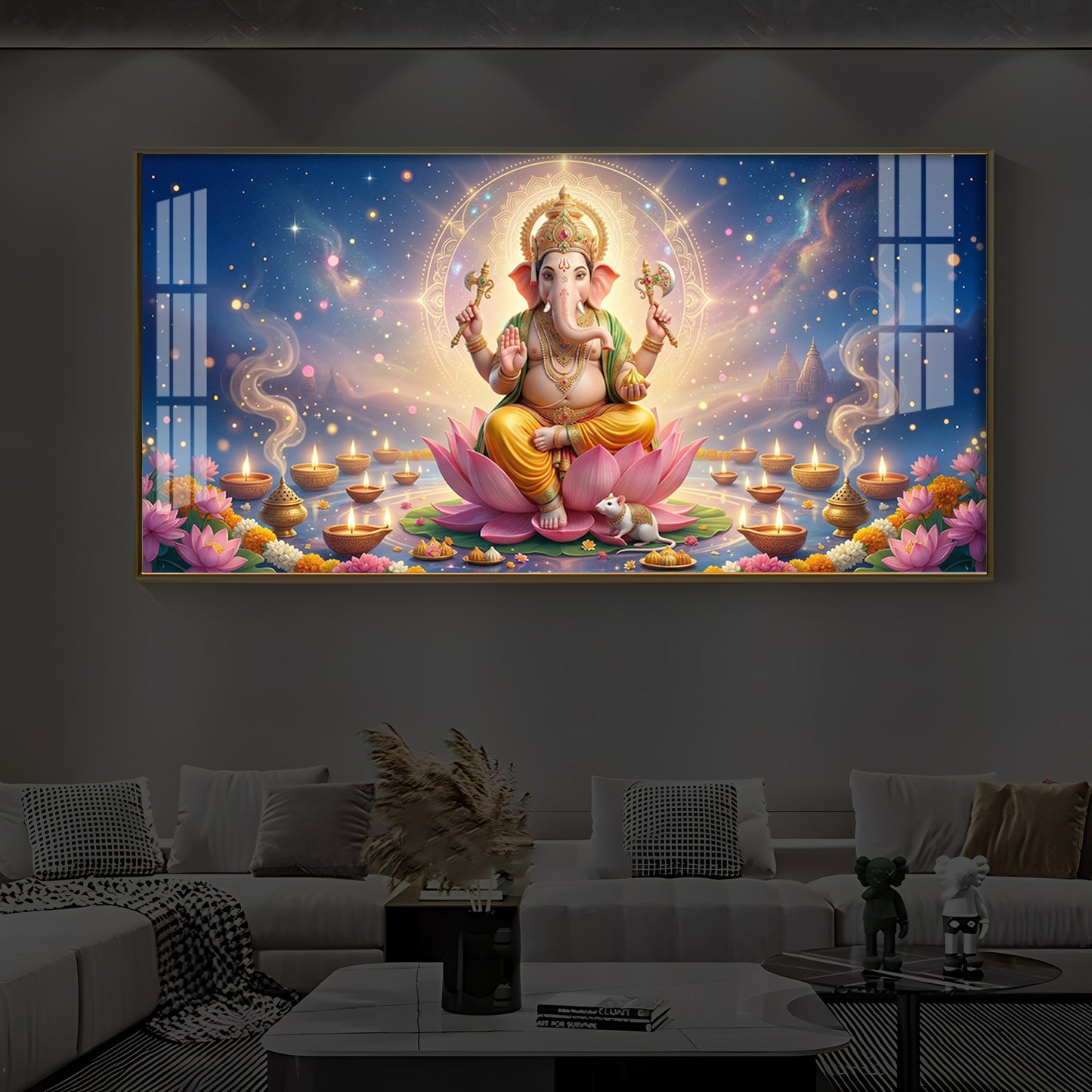 Shree Ganesh Ji Modern Luxury Backlight Horizontal Wall Art