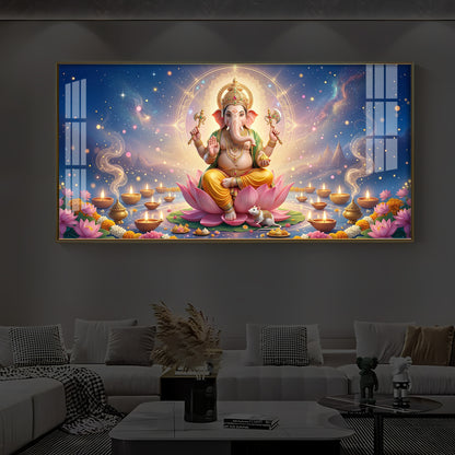 Shree Ganesh Ji Modern Luxury Backlight Horizontal Wall Art