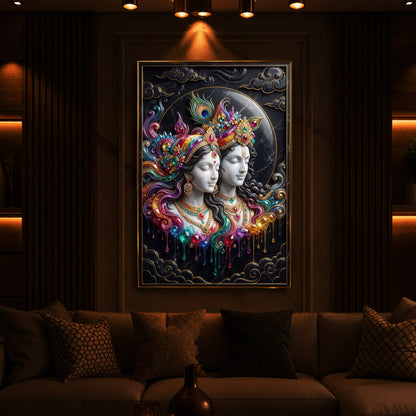 Shri Radha Krishna Modern Luxury Backlight Vertical Wall Art