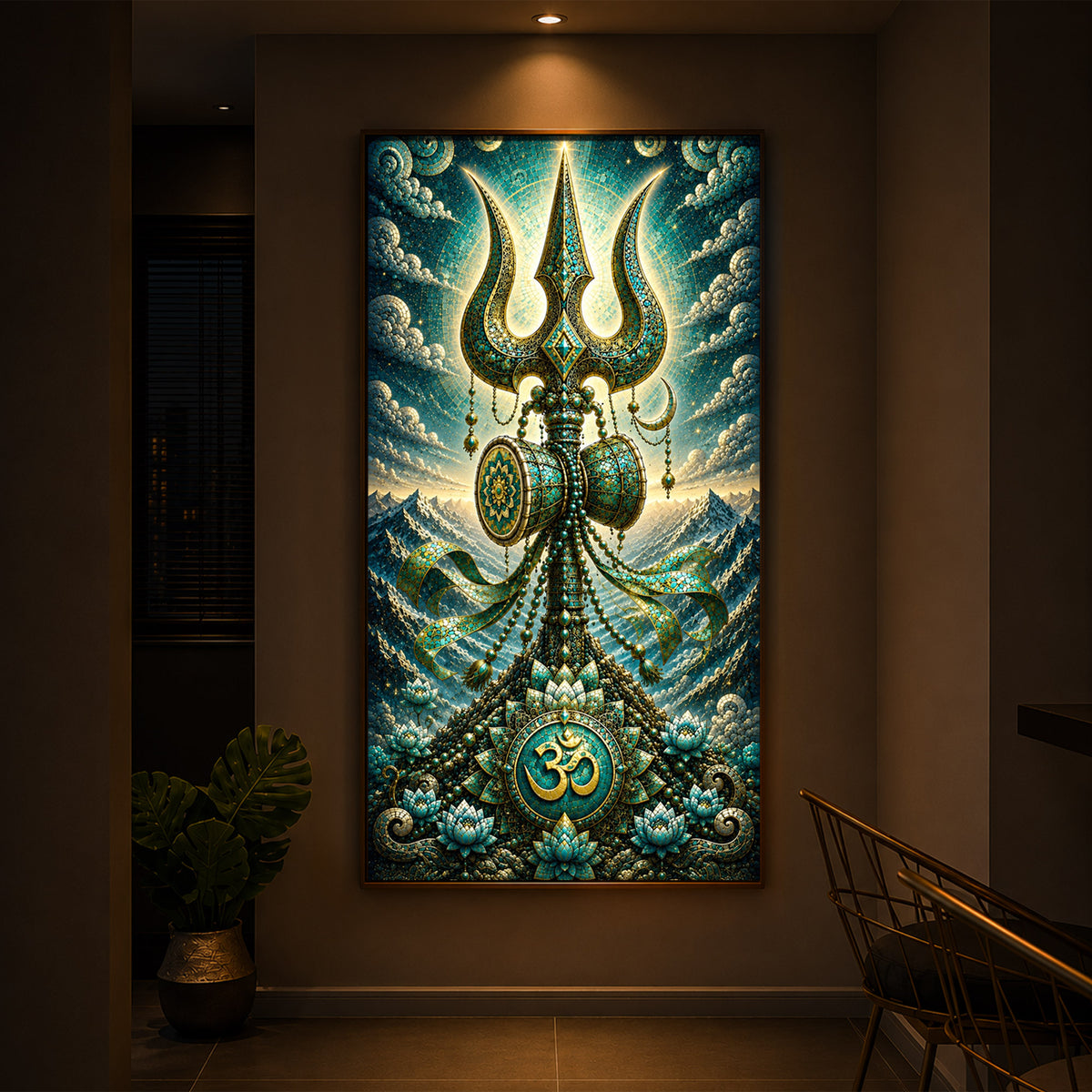 Lord Shiva's Trishul  Modern Luxury Backlight Vertical Wall Art
