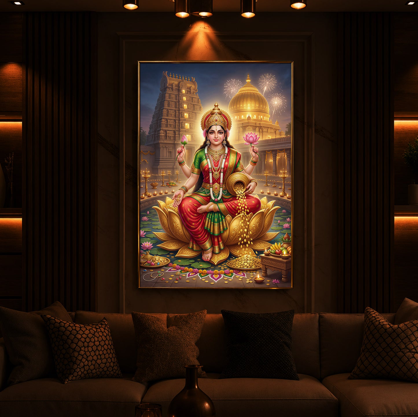 Lakshmi Ji Modern Luxury Backlight Vertical Wall Art