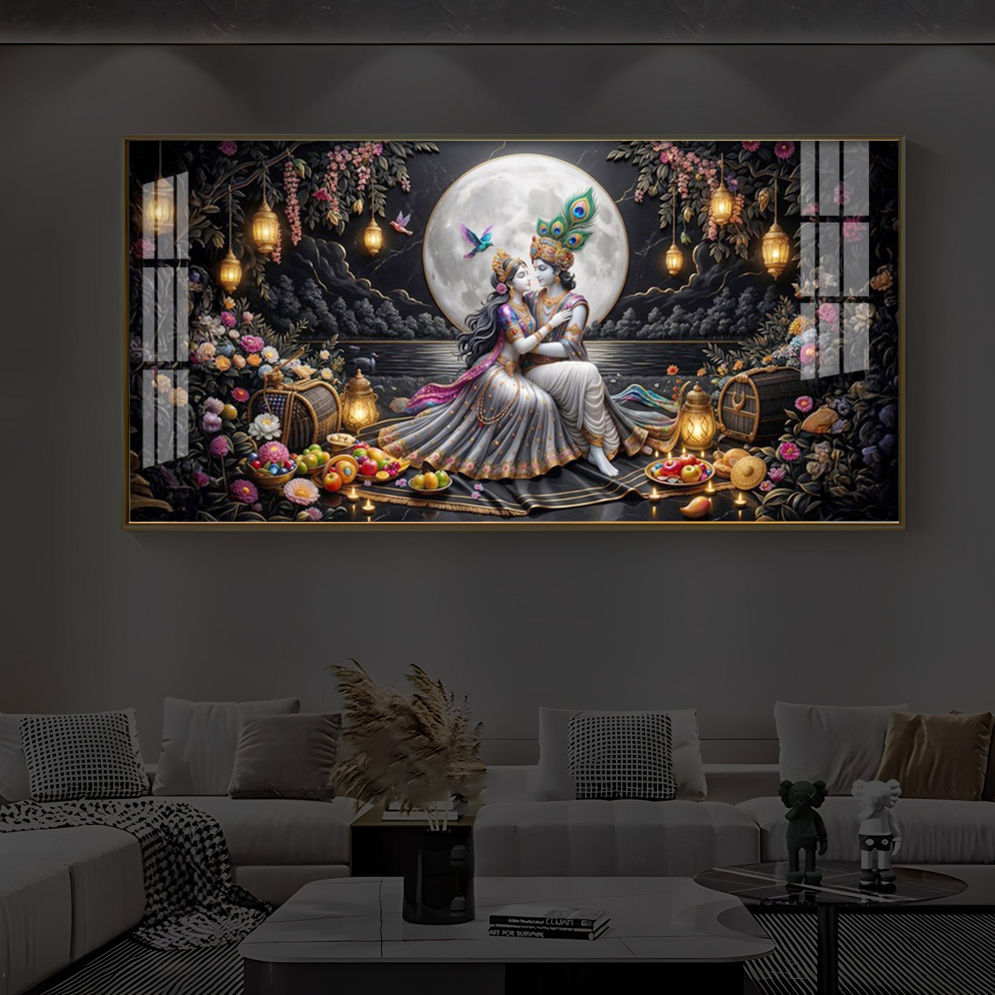 Generic Radha Krishna Romantic Modern Luxury Backlight Horizontal Wall Art