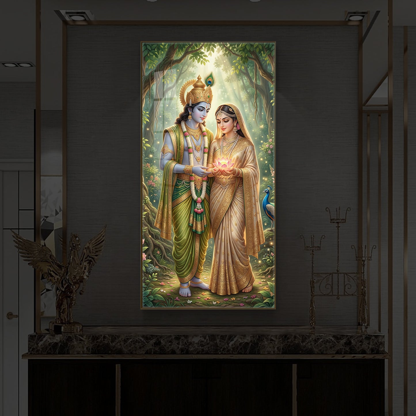 Shree Radhe Krishna Modern Luxury Backlight Vertical Wall Art