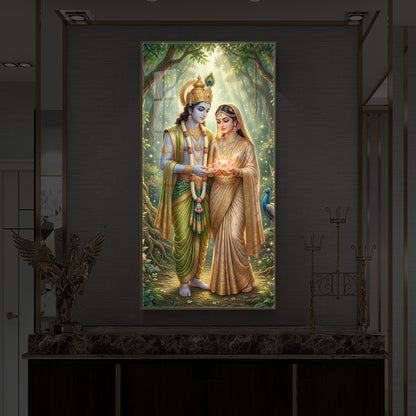 Shree Radhe Krishna Modern Luxury Backlight Vertical Wall Art