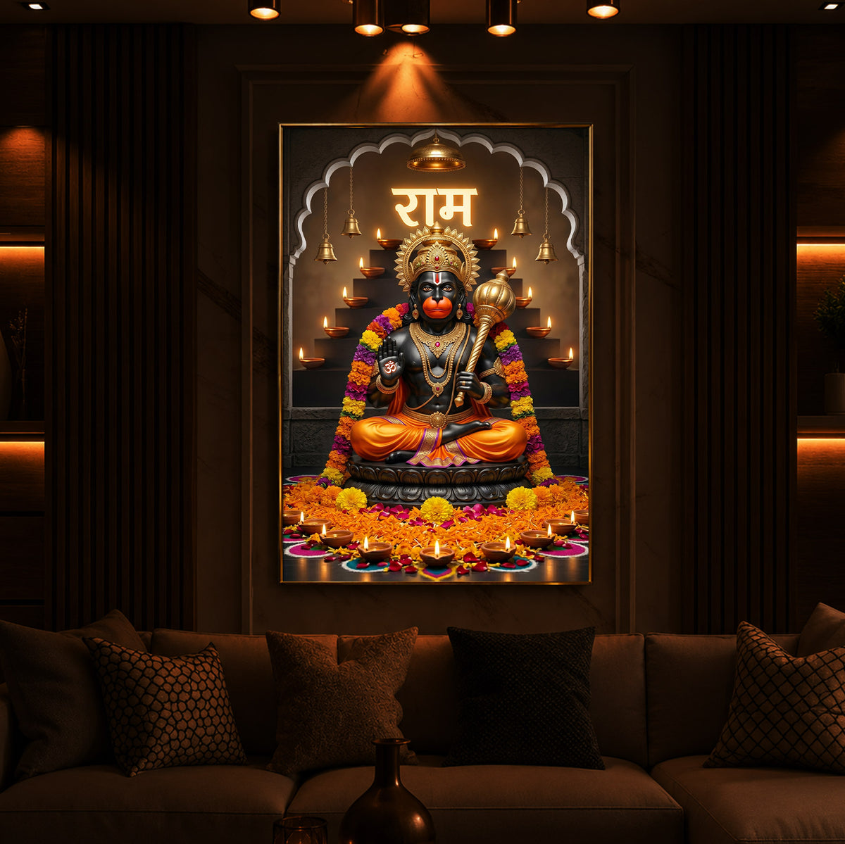 Seated Hanuman Modern Luxury Backlight Vertical Wall Art