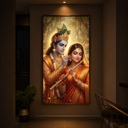 Jai Radha Krishna Modern Luxury Backlight Vertical Wall Art