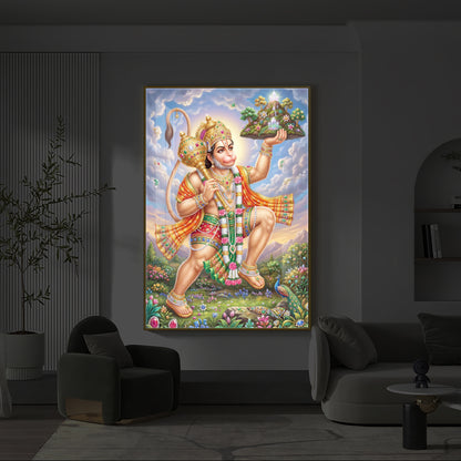 Lord Hanuman Carries The Mountain Modern Luxury Backlight Vertical Wall Art