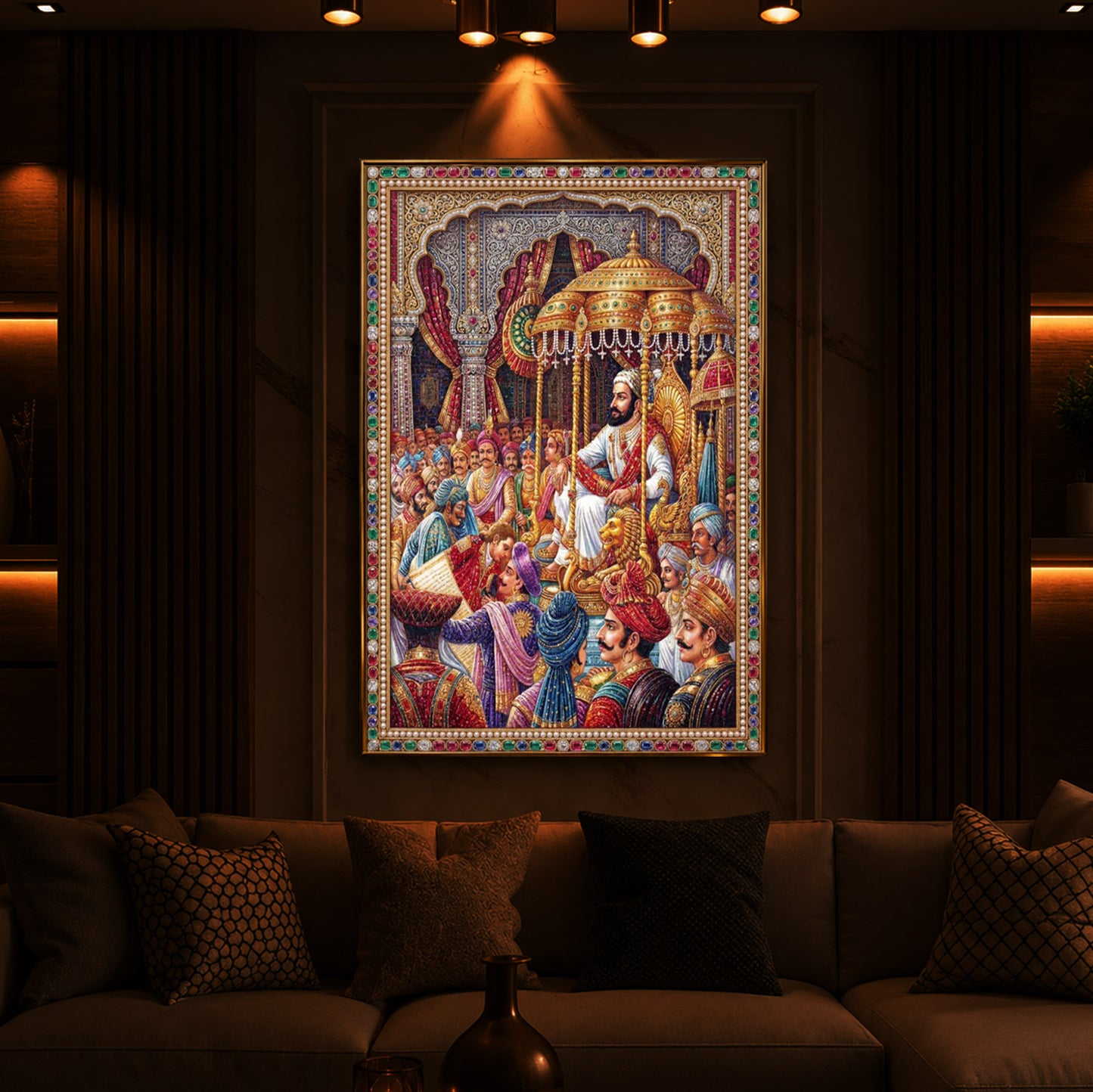 Darbar of Chhatrapati Shivaji Maharaj Modern Luxury Backlight Vertical Wall Art