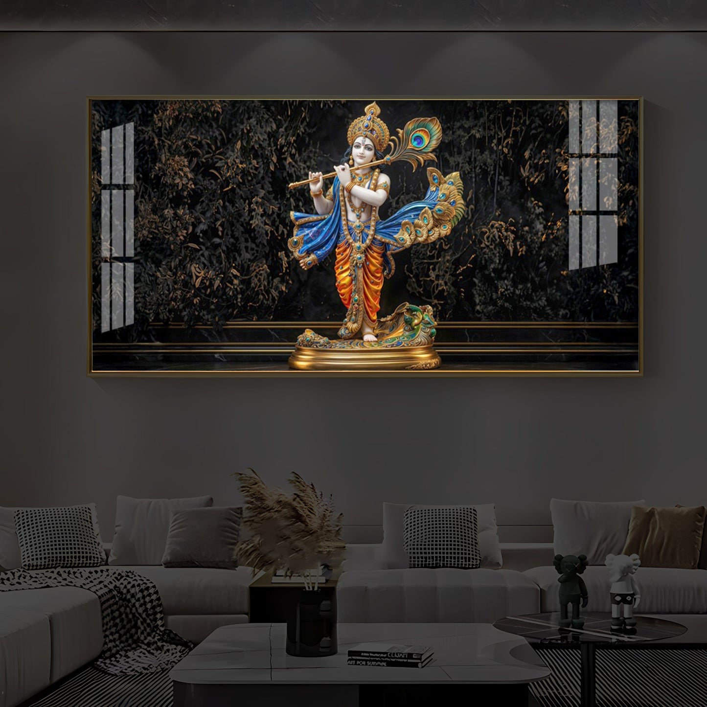 Lord Krishna With Flute Modern Luxury Backlight Horizontal Wall Art