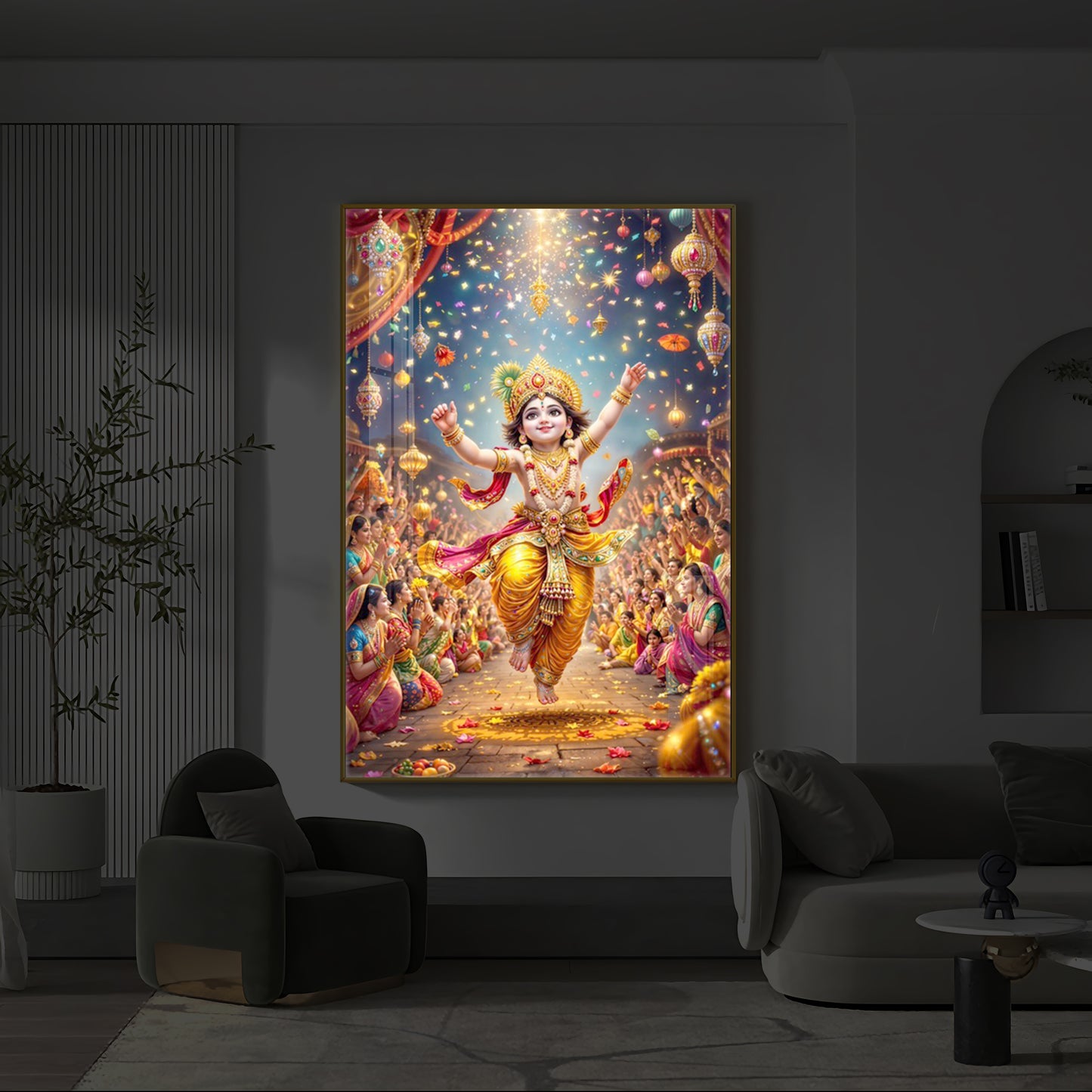 Krishna Janmashtami Modern Luxury Backlight Vertical Wall Art