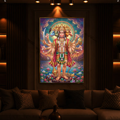 Spiritual Panchamukhi Hanuman Modern Luxury Backlight Vertical Wall Art