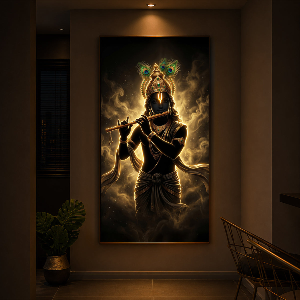 Krishna Modern Luxury Backlight Vertical Wall Art