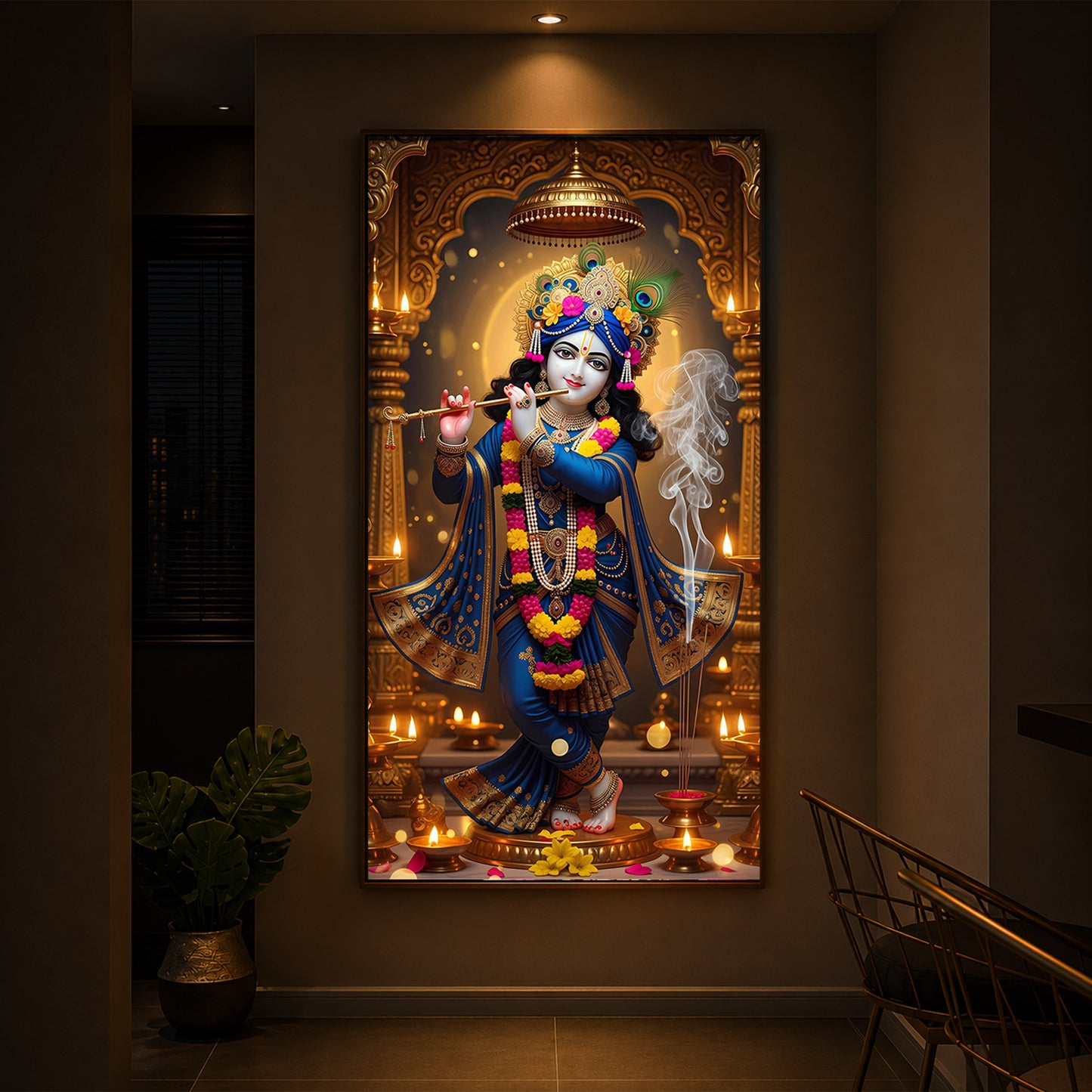 Lord Krishna Ji Modern Luxury Backlight Vertical Wall Art