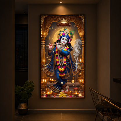Lord Krishna Ji Modern Luxury Backlight Vertical Wall Art