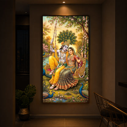Jai Shri Radha Krishna Modern Luxury Backlight Vertical Wall Art