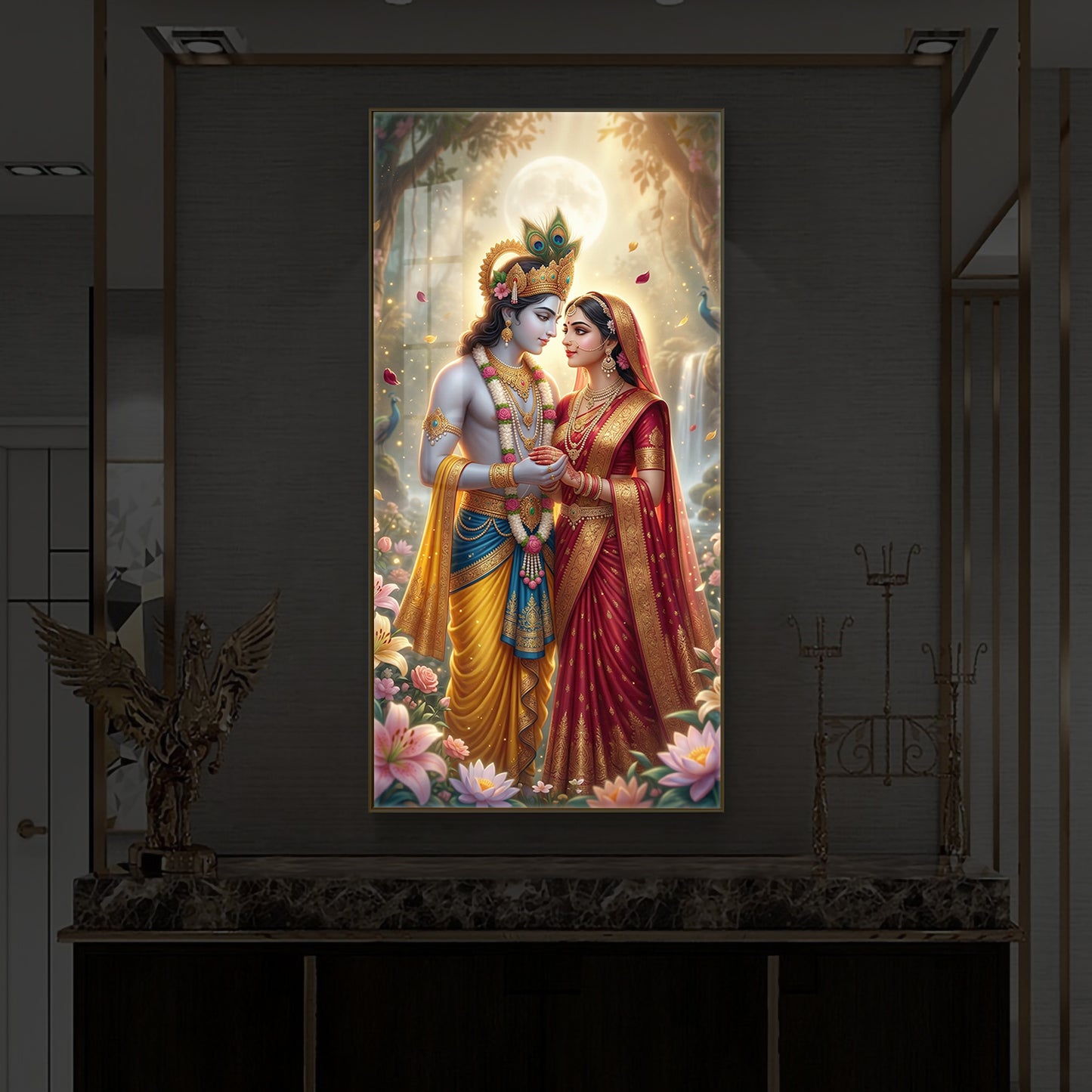Loving Radha Krishna Ji Modern Luxury Backlight Vertical Wall Art