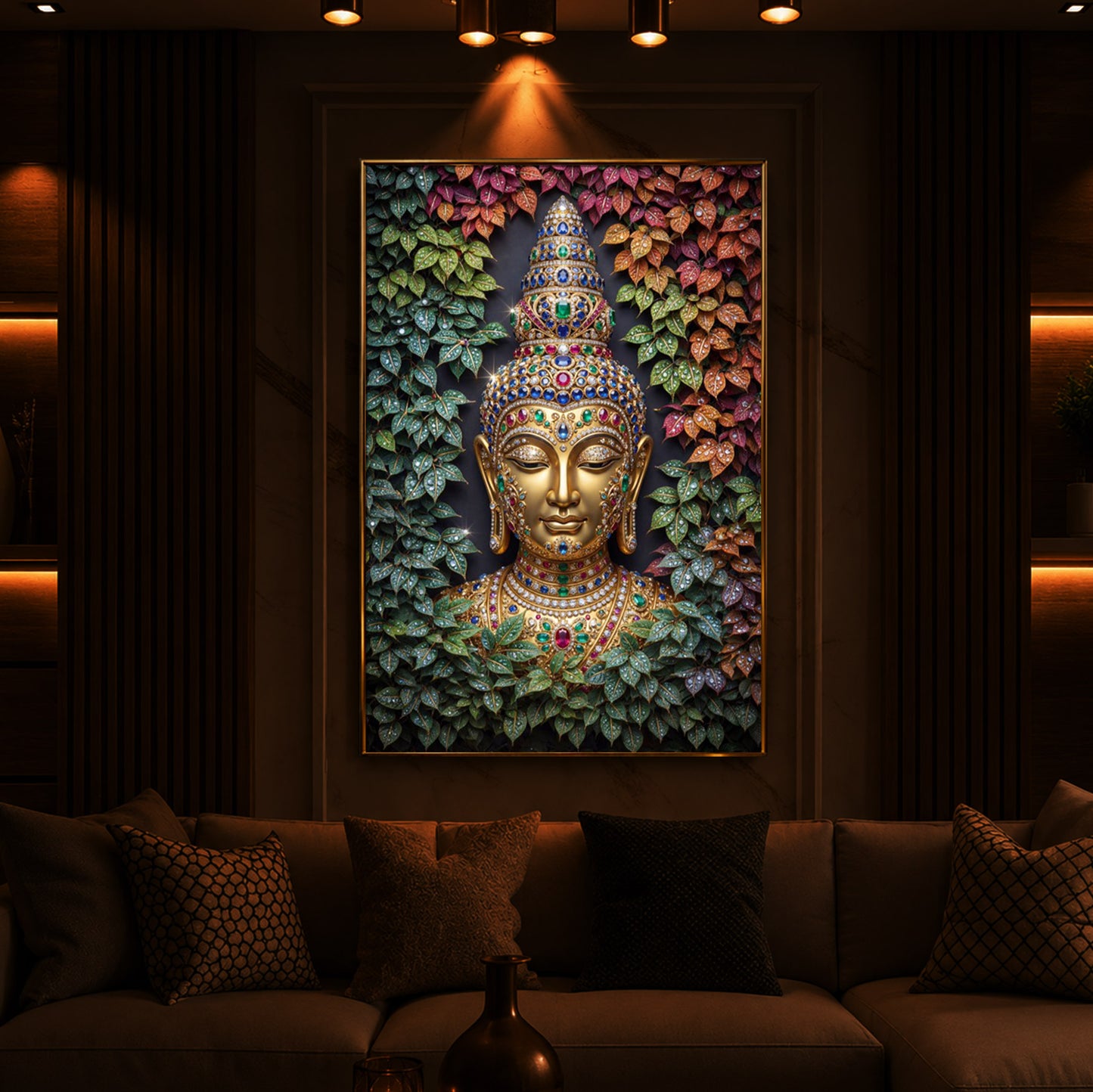 Colorful Gautam Buddha Modern Luxury Backlight Vertical Wall Art