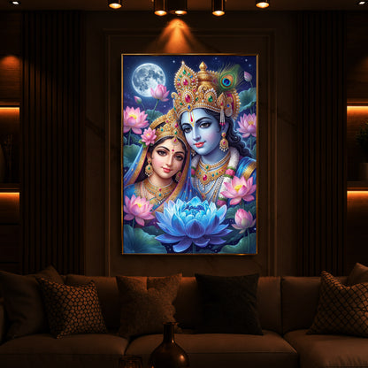 Radha Krishna Divine Togetherness Modern Luxury Backlight Vertical Wall Art