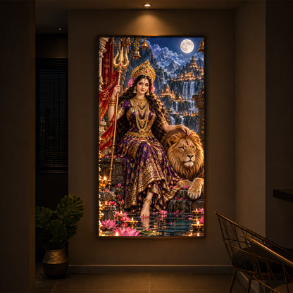 Divine Maa Bhawani Modern Luxury Backlight Vertical Wall Art