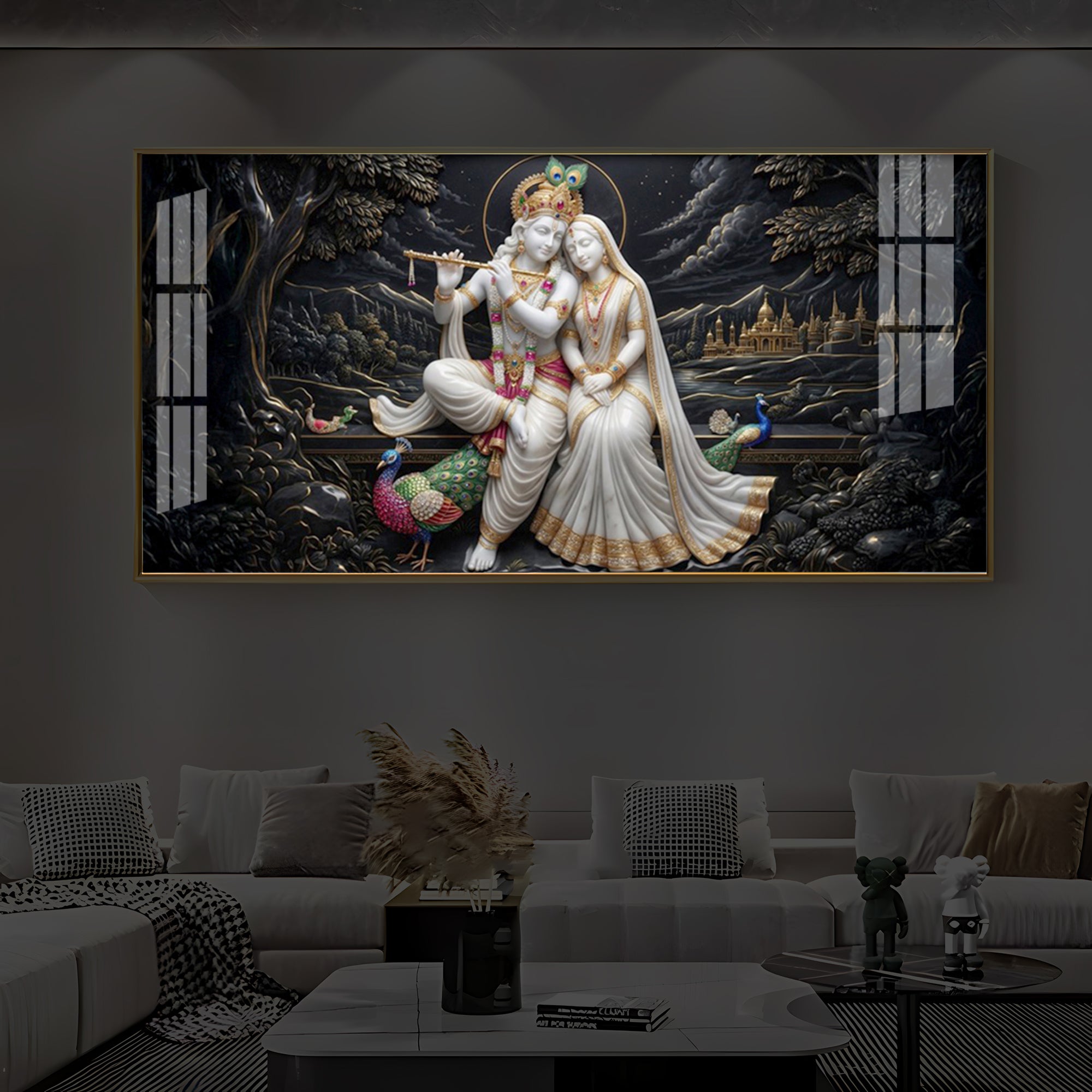 Divine Harmony Radha Krishna Modern Luxury Backlight Horizontal Wall Art