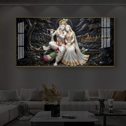 Divine Harmony Radha Krishna Modern Luxury Backlight Horizontal Wall Art