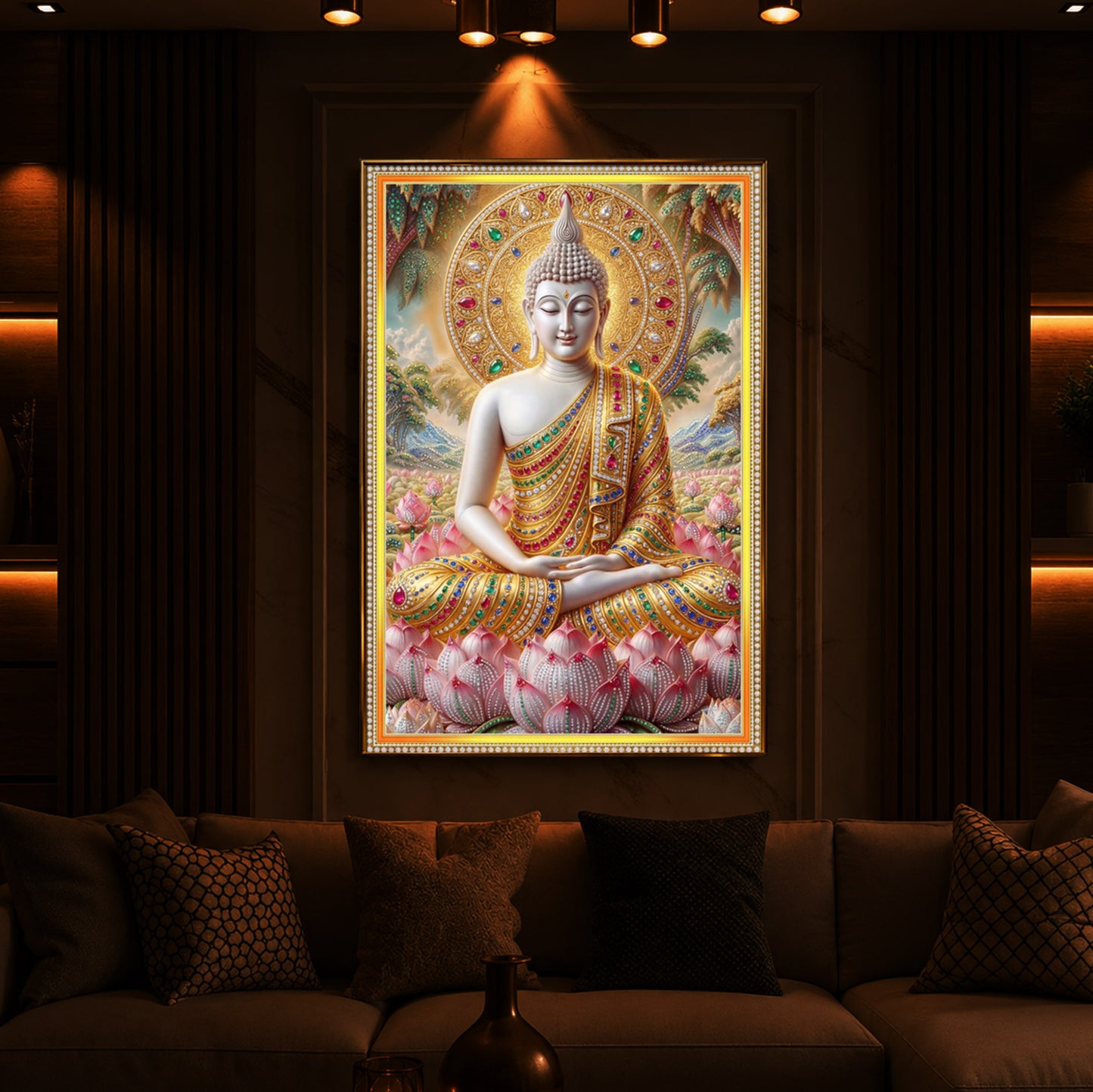 Divine Buddha Harmony Modern Luxury Backlight Vertical Wall Art