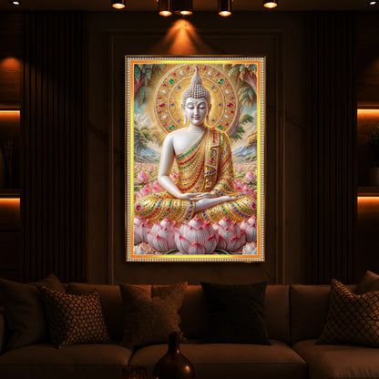 Divine Buddha Harmony Modern Luxury Backlight Vertical Wall Art