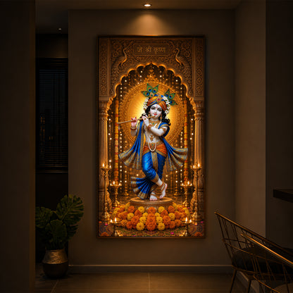 Spiritual Jai Shri Krishna Modern Luxury Backlight Vertical Wall Art