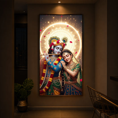 Couple Radhe Krishna Modern Luxury Backlight Vertical Wall Art