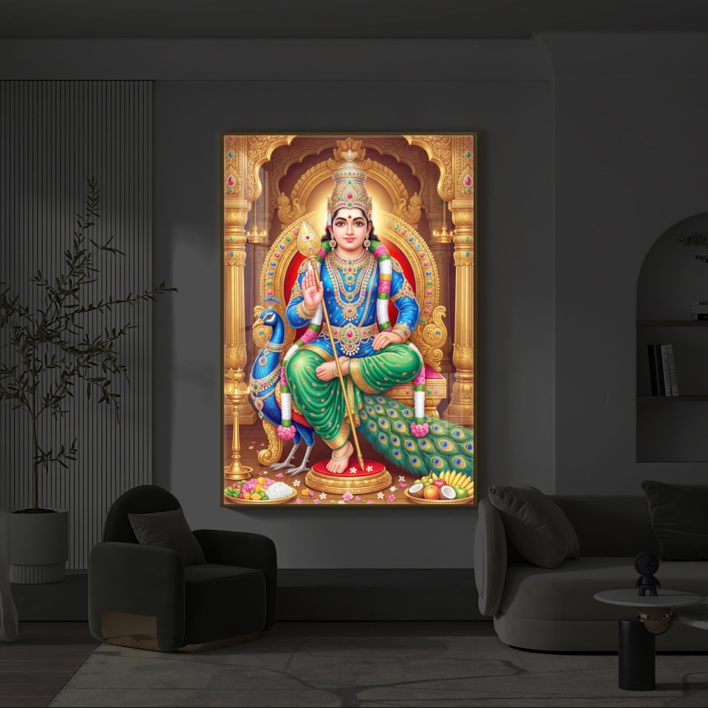 Murugan Bhagwan Modern Luxury Backlight Vertical Wall Art