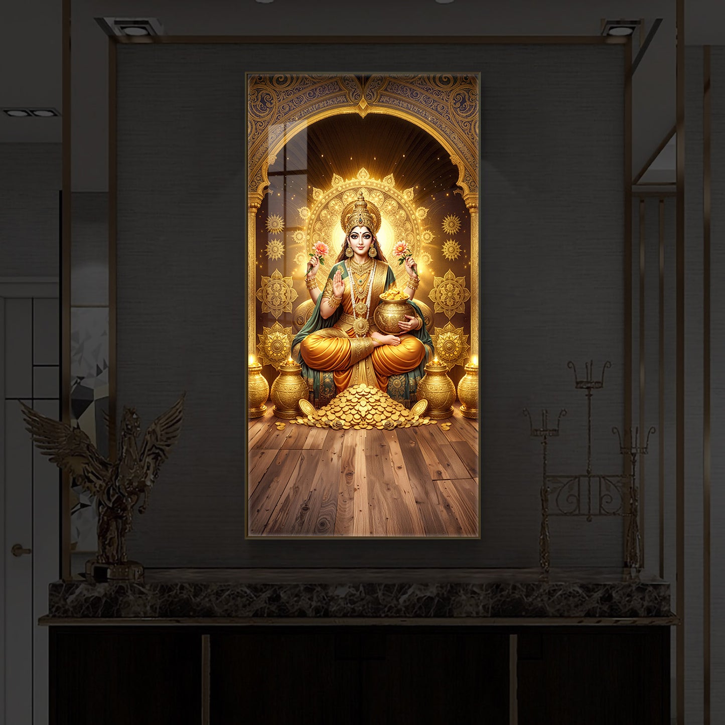 Goddess Lakshmi Maa Modern Luxury Backlight Vertical Wall Art