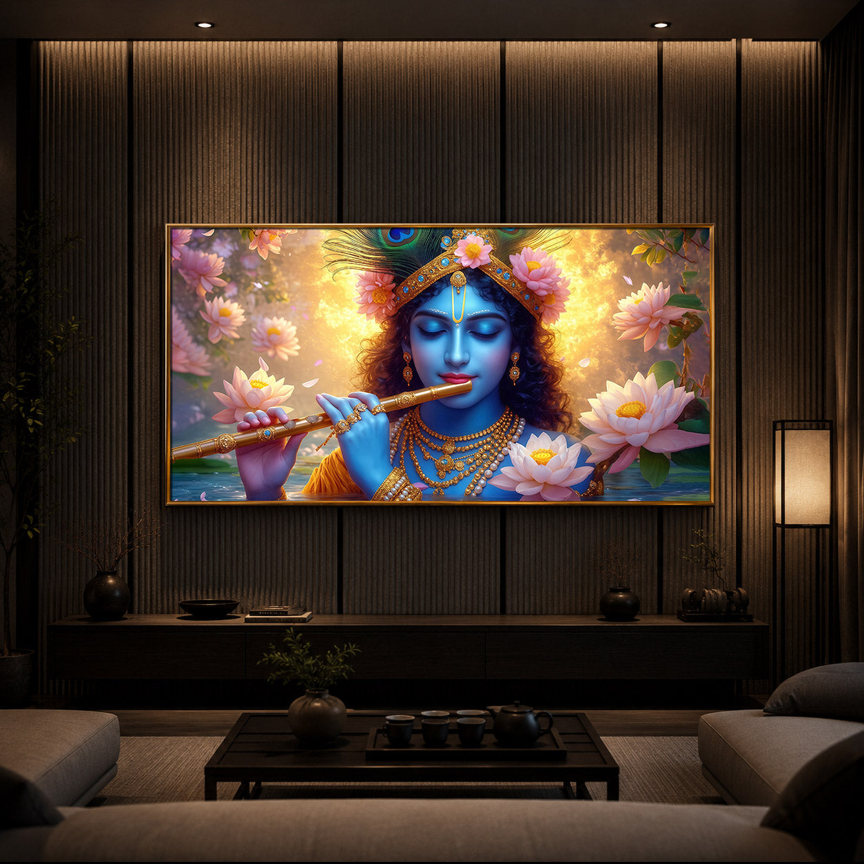 Shree Krishna Modern Luxury Backlight Horizontal Wall Art