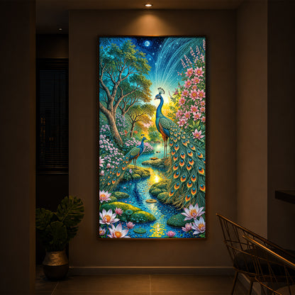 Forest Peacock Modern Luxury Backlight Vertical Wall Art
