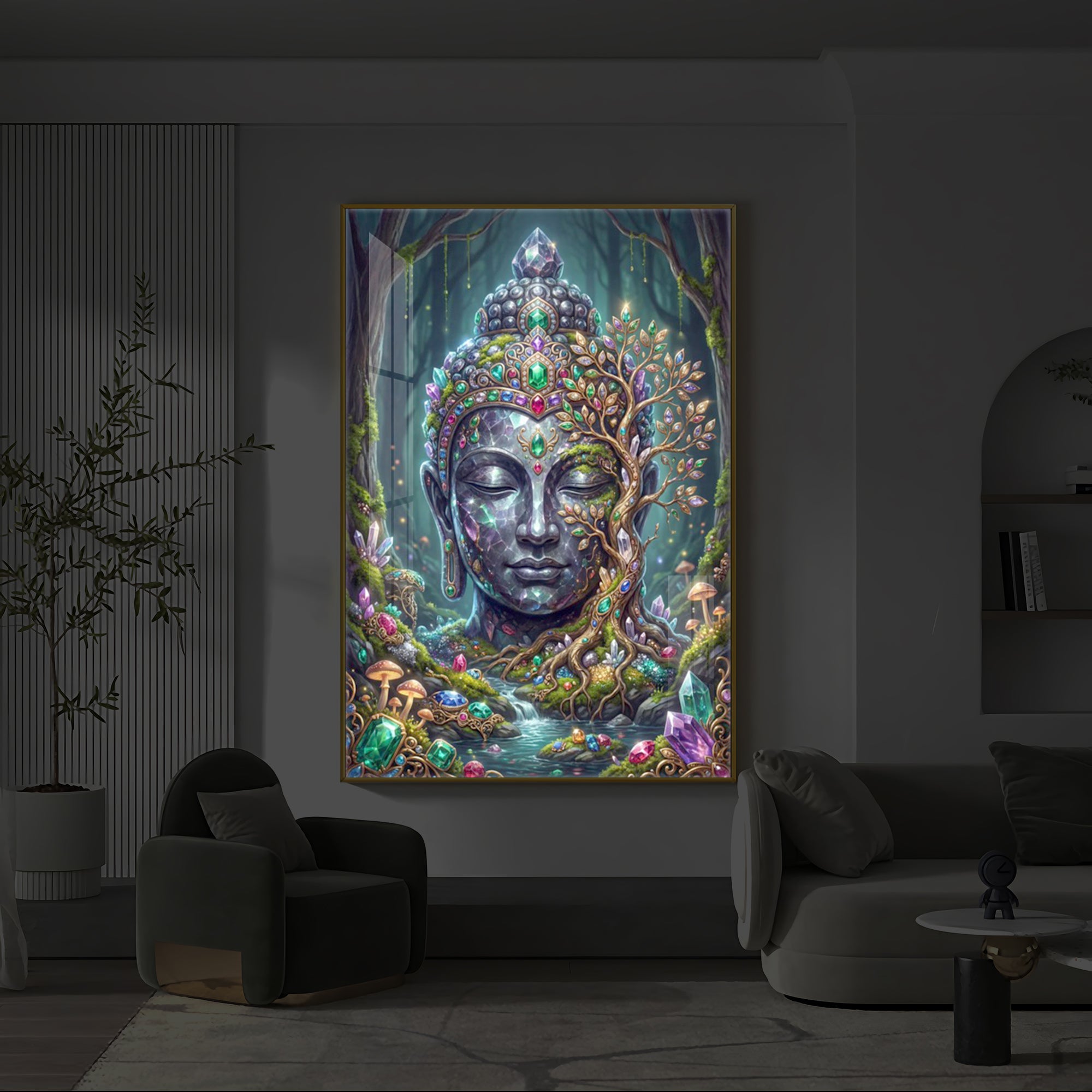 Lord Gautam Buddha Modern Luxury Backlight Vertical Wall Art