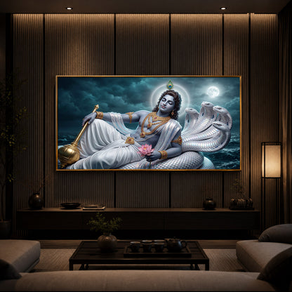 Lord Vishnu With Sheshnag Modern Luxury Backlight Horizontal Wall Art