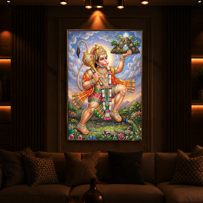 Lord Hanuman Carries The Mountain Modern Luxury Backlight Vertical Wall Art