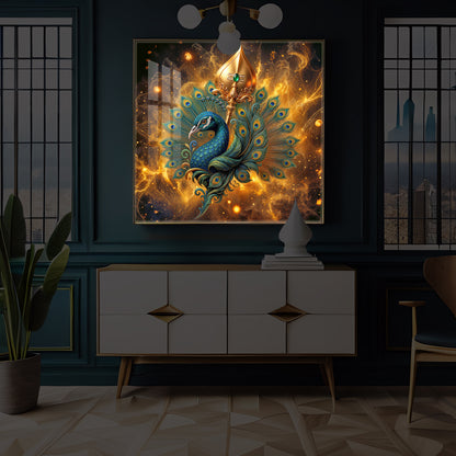 Lord Murugan’s Majestic Peacock Modern Luxury Backlight Square Wall Art